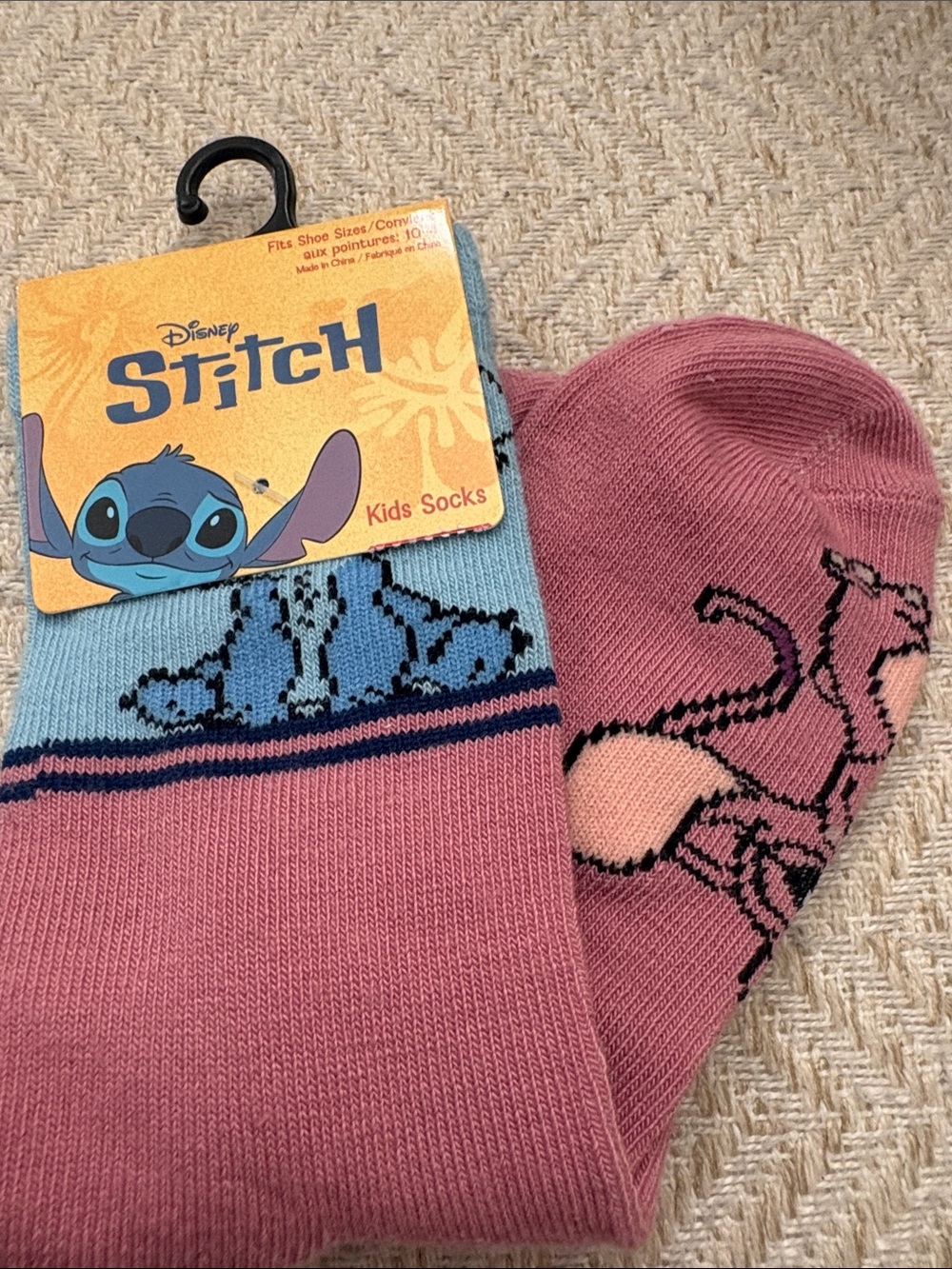 Disney Stitch Girls Crew Socks Rose & Blue Shoe Size 10-4 New